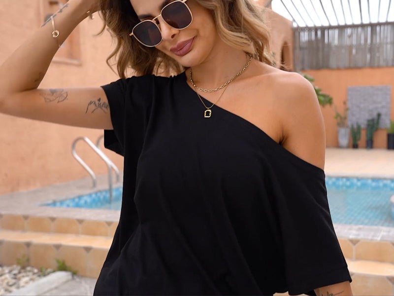 Poetsky Short Sleeve Tunic for Women Summer Tops 2025 Trendy, Black, S - Image 3